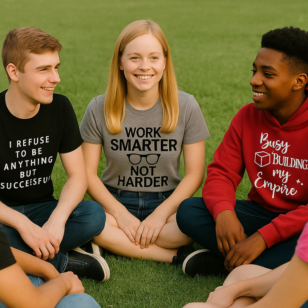 Teens wearing their own printed designs