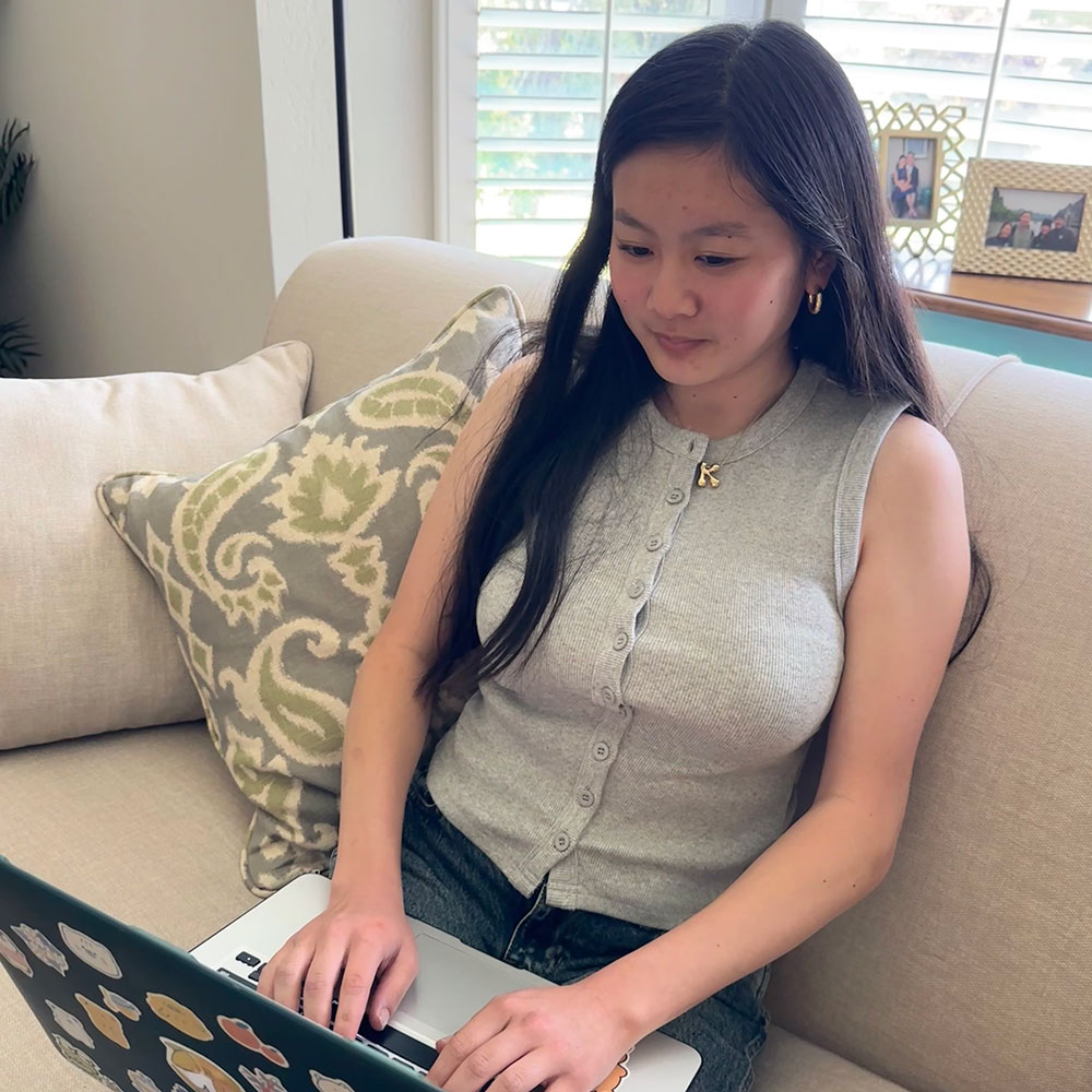 Working on a laptop at home